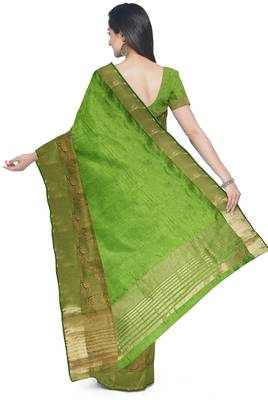 Parrot green zari border saree 3