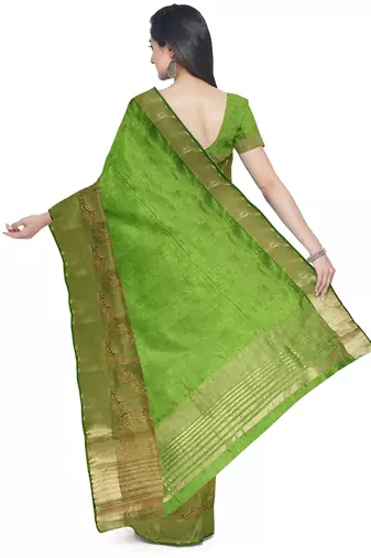 Parrot green zari border saree