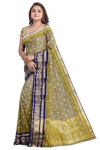 Olive green zari weave saree