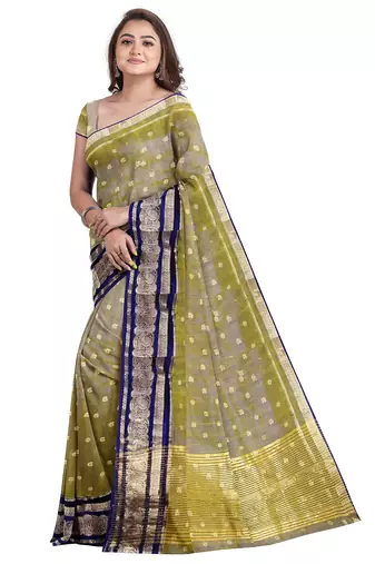 Olive green zari weave saree