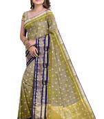 Olive green zari weave saree