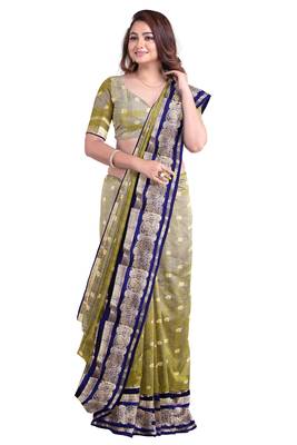 Olive green zari weave saree 2