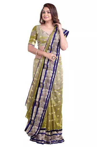 Olive green zari weave saree