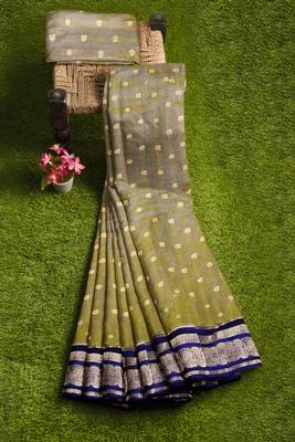 Olive green zari weave saree 3