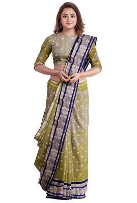 Olive green zari weave saree 4