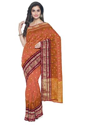 Rust orange zari border saree 1