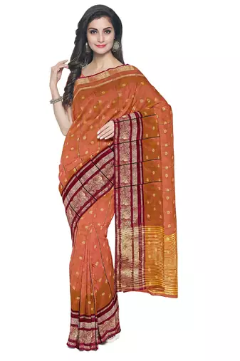 Rust orange zari border saree