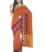 Rust orange zari border saree