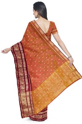 Rust orange zari border saree 2