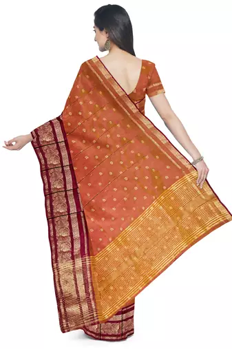 Rust orange zari border saree