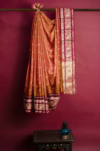 Rust orange zari border saree