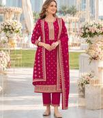 Red fox georgette semi stitched suit with embroidery & sequence work