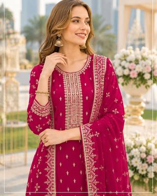 Red fox georgette suit with embroidery & sequin work 2
