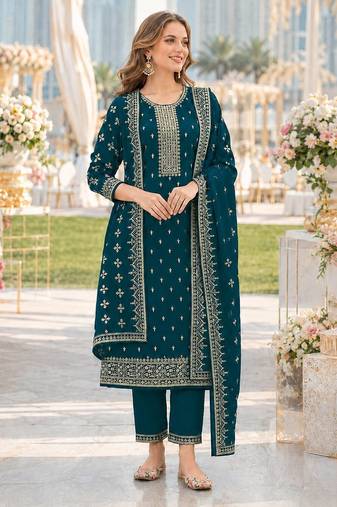 Emerald fox georgette semi stitched suit with embroidery & sequence work
