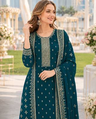 Emerald fox georgette suit with embroidery & sequin work 2