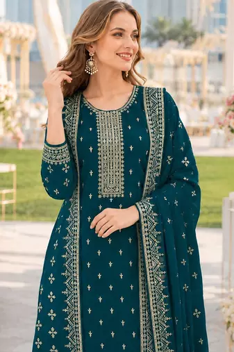 Emerald fox georgette semi stitched suit with embroidery & sequence work