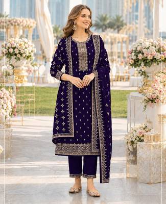 Violet fox georgette suit with embroidery & sequin work 1