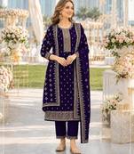 Violet fox georgette semi stitched suit with embroidery & sequence work