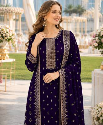Violet fox georgette suit with embroidery & sequin work 2