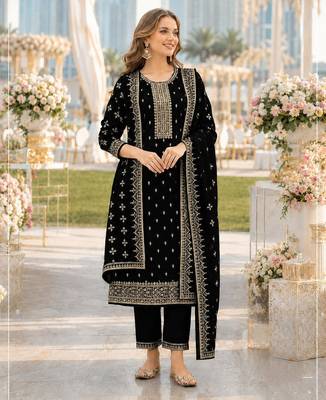 Black fox georgette suit with embroidery & sequin work 1