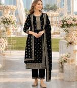 Black fox georgette semi stitched suit with embroidery & sequence work