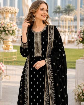 Black fox georgette suit with embroidery & sequin work 2