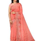 Coral pink embroidered saree