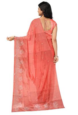 Coral pink embroidered saree 3