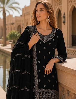 Black faux georgette suit with embroidery work 2