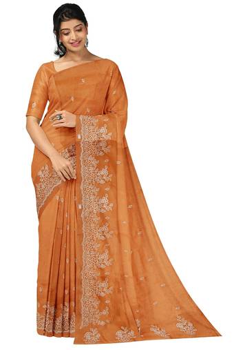 Pastel sage green embroidered saree
