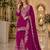 Red chinon semi stitched suit with embridery & sequence work