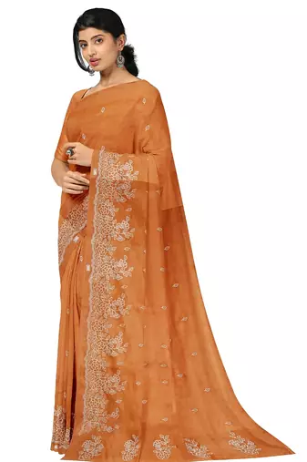 Pastel sage green embroidered saree