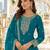 Teal blue faux georgette semi stitched suit with embroidery & sequence work