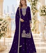 Violet faux georgette semi stitched suit with embroidery & sequence work