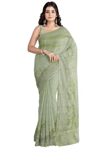 Rust orange embroidered saree