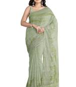 Rust orange embroidered saree