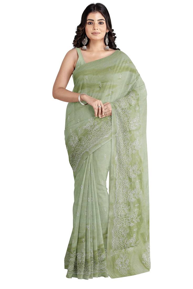 Rust orange embroidered saree