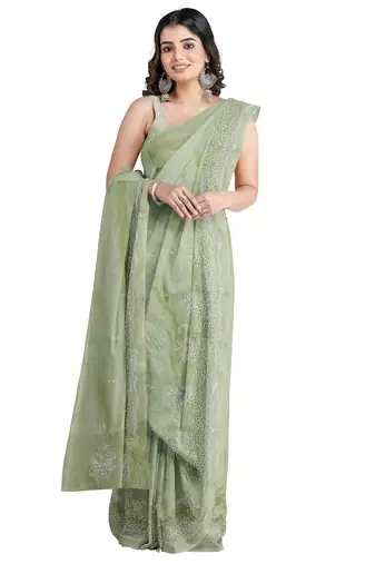 Rust orange embroidered saree