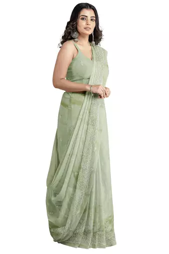 Rust orange embroidered saree