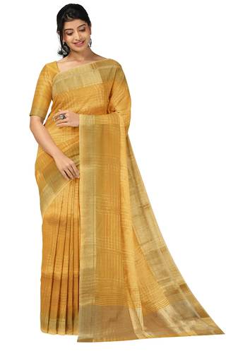 Mustard gold checked saree