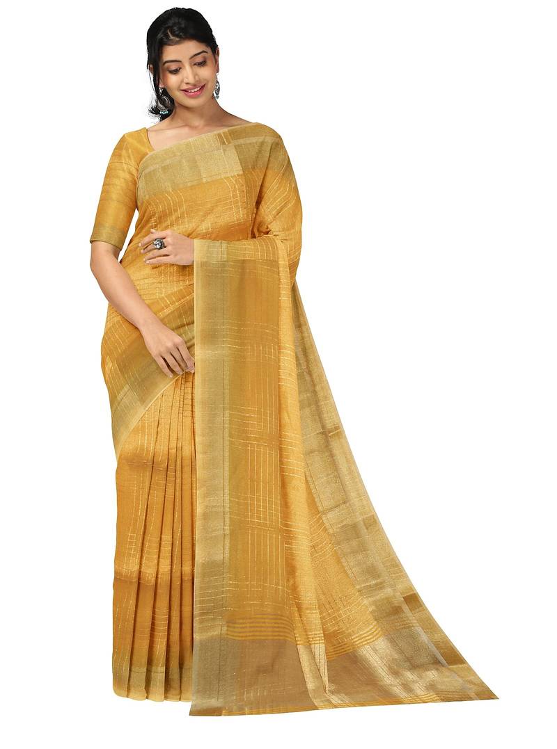 Mustard gold checked saree