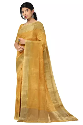Mustard gold checked saree