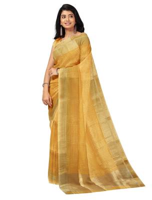 Mustard gold checked saree 3