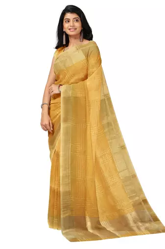 Mustard gold checked saree