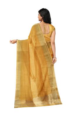 Mustard gold checked saree 4