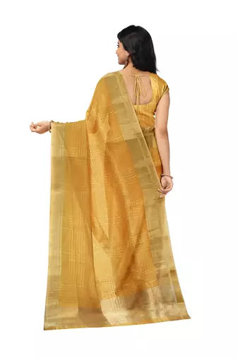 Mustard gold checked saree
