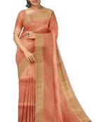 Peach gold checked saree