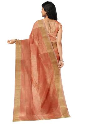 Peach gold checked saree 4