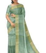 Sea green gold checked saree