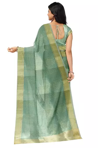 Sea green gold checked saree